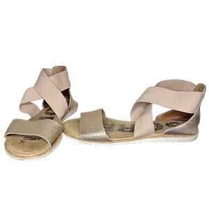 SOREL Beige‎ Criss Cross Elastic Metallic Leather Strap Flat Sandal Size 6.5